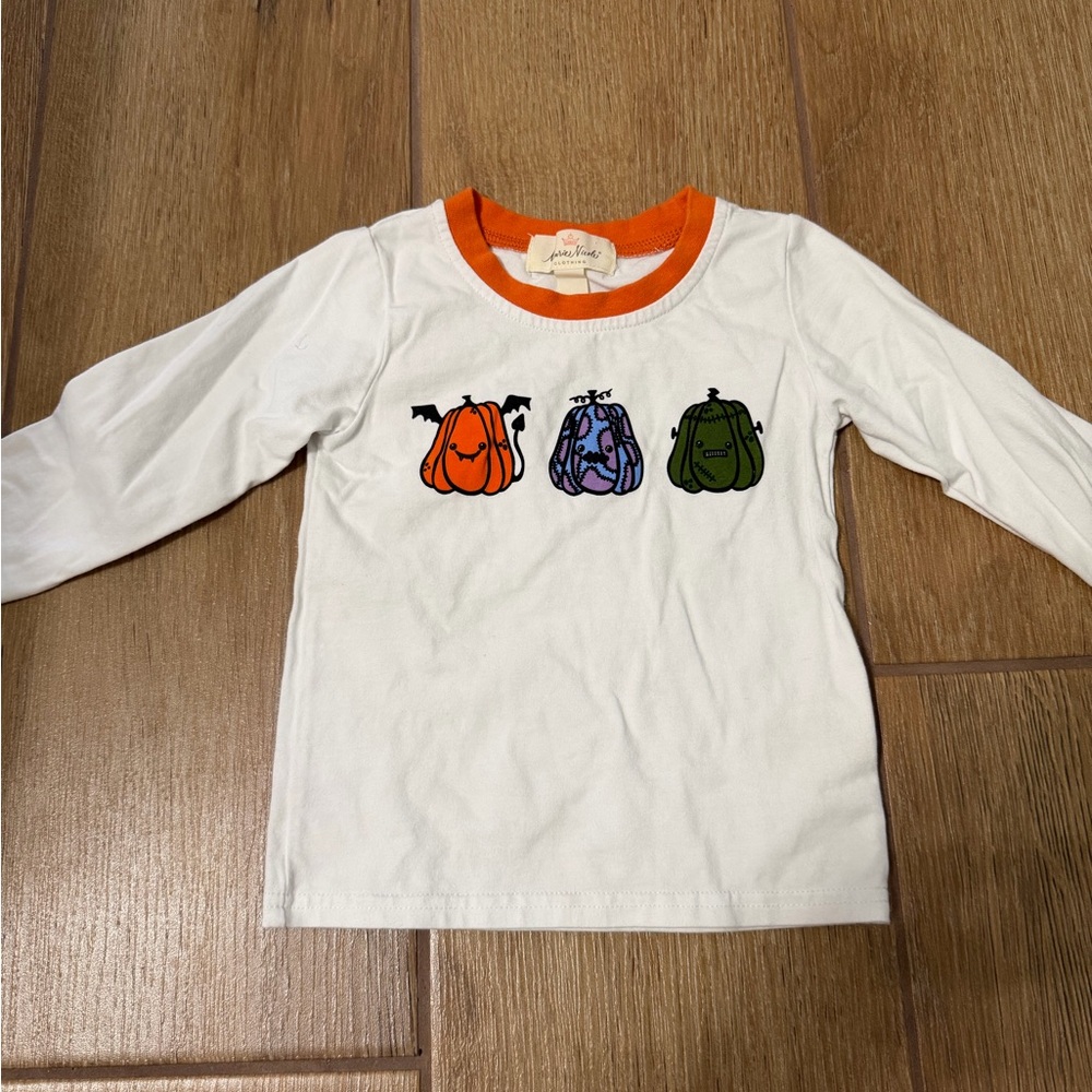 Janie and Jack White and Orange Pumpkin Long Sleeve Tee